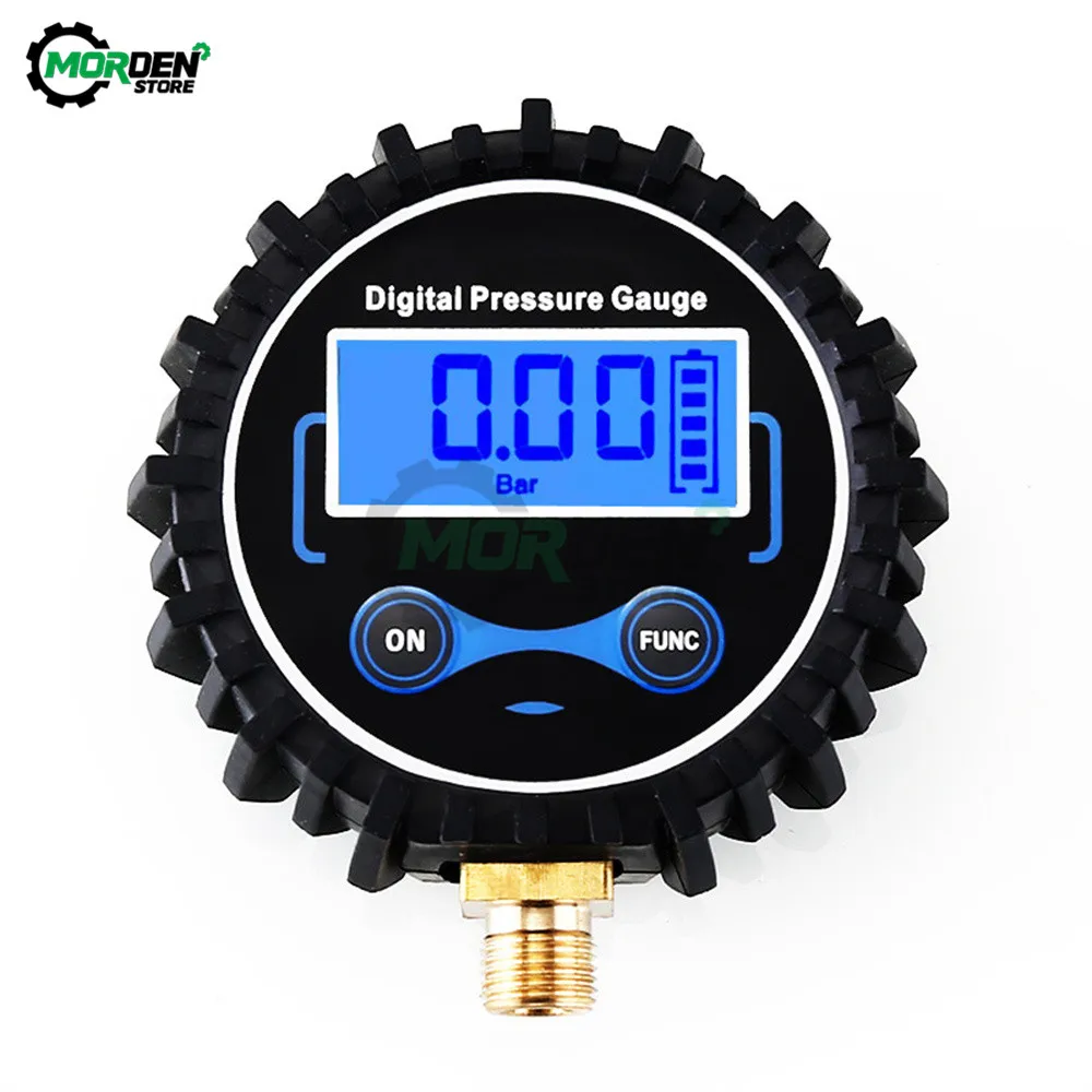 New 0-200PSI Digital Tire Pressure Gauge Tire Inflator Gauge 200 PSI with 2 Steel Fitting Brass Air Chuck With 4 Valve Caps