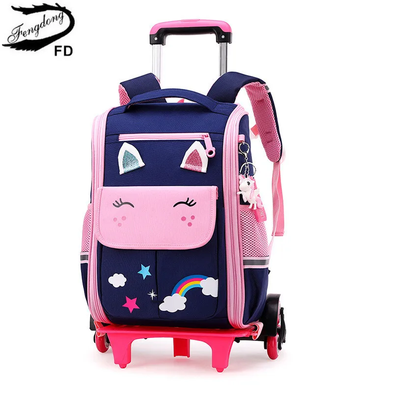 

Kids Wheel Backpack Cute Cartoon Trolley school bag for girls with wheels Kawaii Book Bag Children gifts back to school supplies