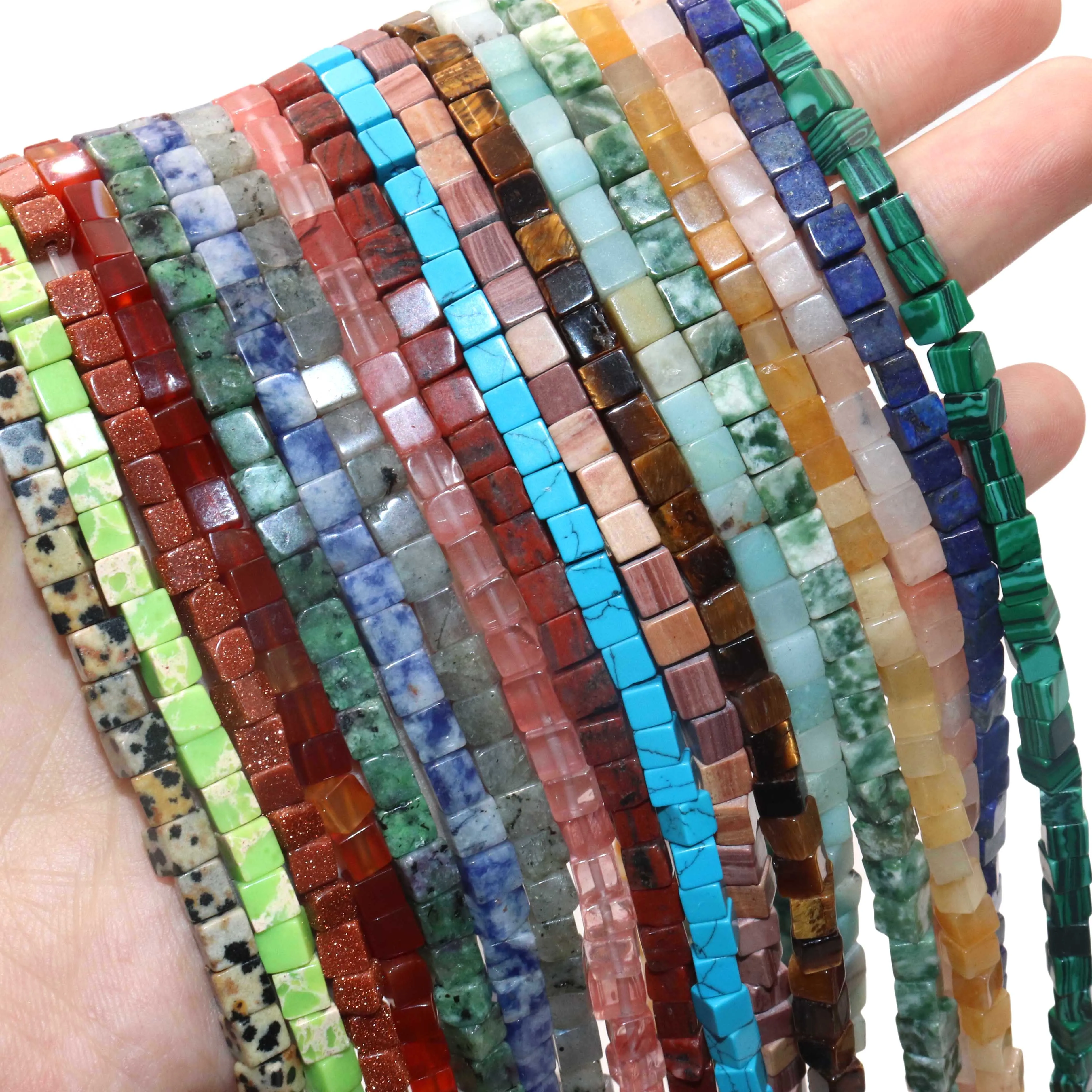 4x4mm Natural Stone Square Jades Agates Spacer Loose Beads For Jewelry Making Charm DIY Bracelet Necklace Earrings Accessories