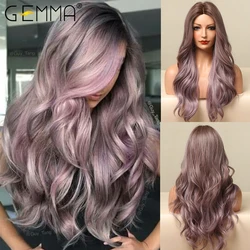 GEMMA-Peluca de cabello sintético para mujer, postizo de pelo Natural resistente al calor para fiesta de Cosplay, Lolita, color marrón y morado, largo ondulado