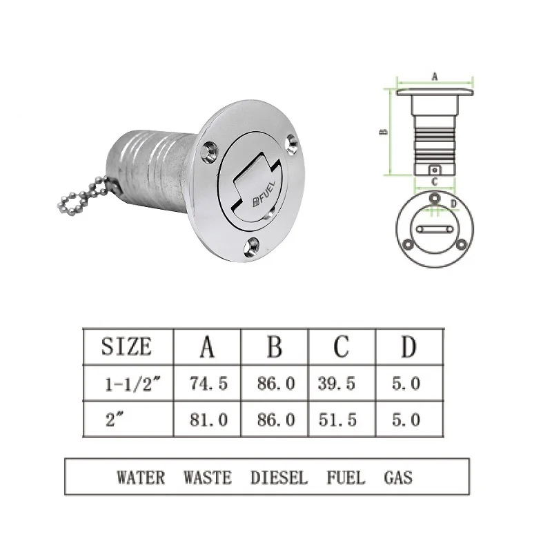 1PCS 316 Stainless Steel Marine Boat Deck Fuel Filler Caps GAS DIESEL FUEL WASTE WATER 38mm Fill Caps Yacht Hardware Accessories