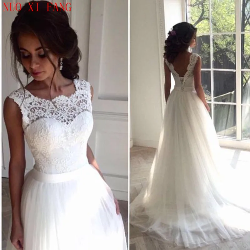 2022 novos vestidos de casamento baratos rendas o-pescoço rendas tule boho verão praia vestido de noiva boêmio vestidos de casamento robe de mariage