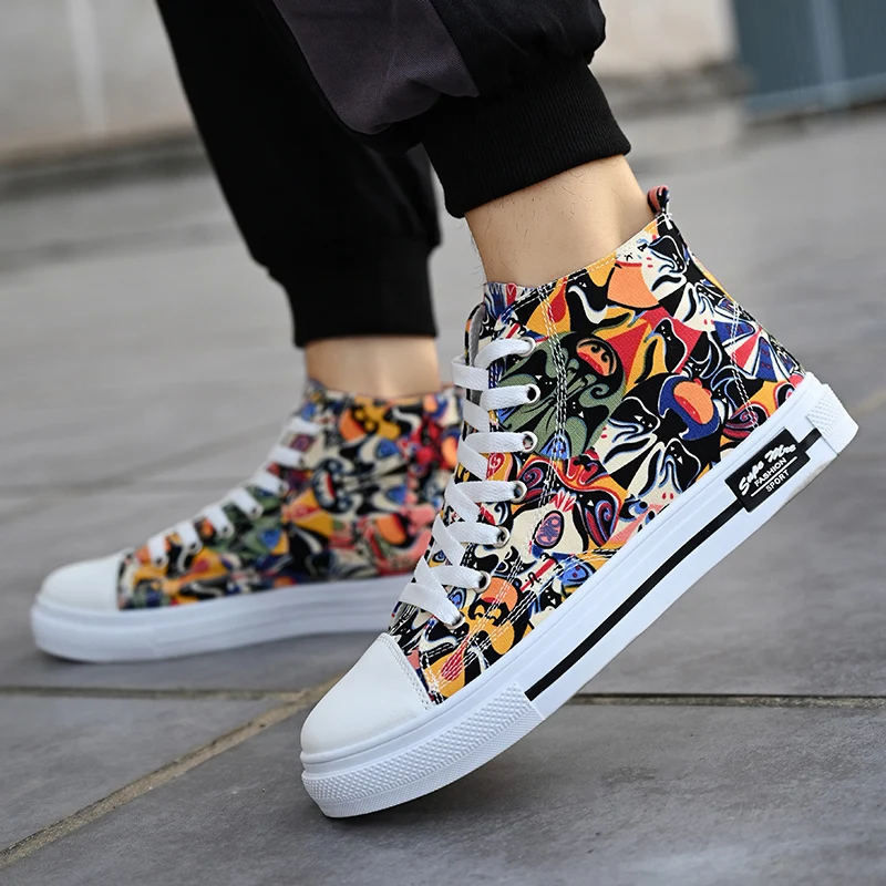 High Top Men\'s 2023 Printed Black Canvas Shoes All Vulcanize Shoes Women Stars Casual Skateboarding Shoes Classic Brand Sneakers