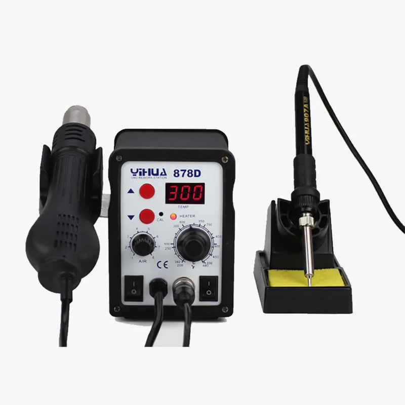 YIHUA-878D 용접기, 220V, 미니 SMD 2 인 1 납땜 재작업 스테이션
