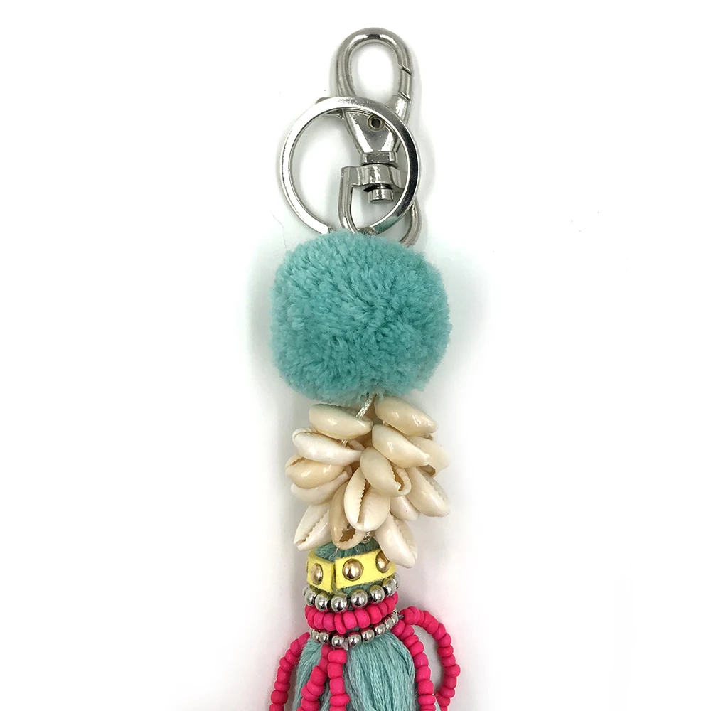 2020 New Shine pompoms Tassel pendant Keychain Boho Key Rings Bohemian Big Key Chains Cute Vintage jewelry findings bag pendants