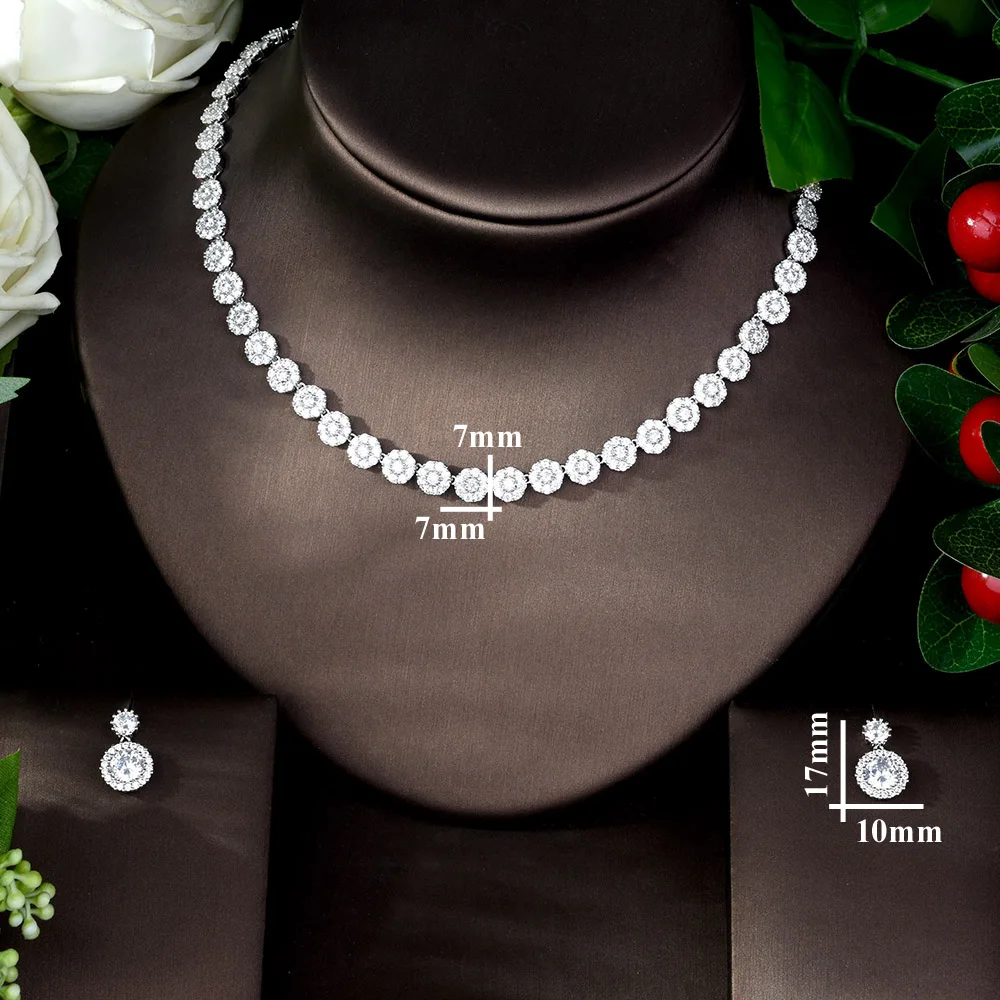 HIBRIDE Fashion Simple Round Shape Cubic Zirconia Jewelry Set for Women Nigerian Wedding Jewelry Set Party Accessories N-1088