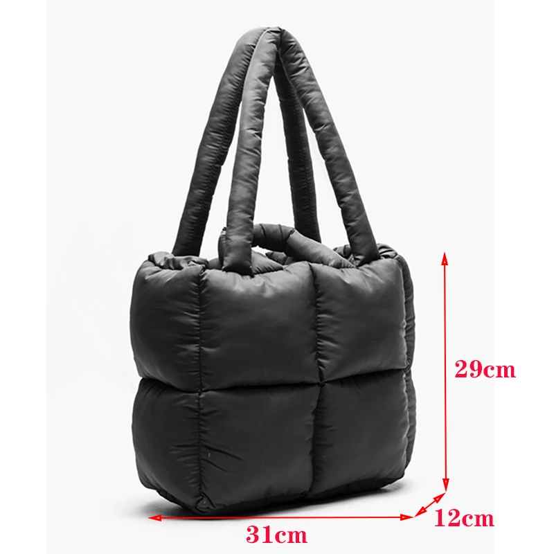 2023 Winter New Sapce Padded Large Tote Bag Designer Women Plaid Branded Handbags Fashion Ladies Down Cotton Shoulder Bags Warm