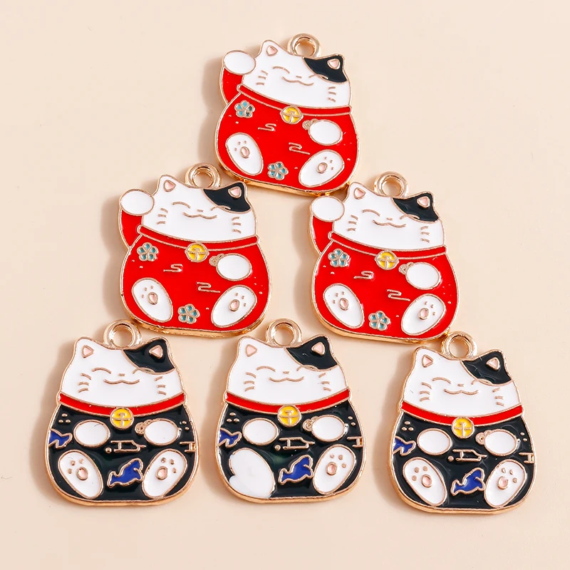 10pcs Lovely Chinese Lucky Cat Charms for Jewelry Making Handmade DIY Cute Animal Charms Pendants Necklaces Earrings Accessories