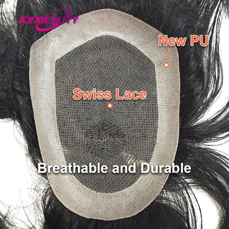 Man Toupee Swiss Lace NPU Base Human Hair Unit System Natural Indian Hair Wig Straight Wave Men's Capillary Prosthesis Hairline