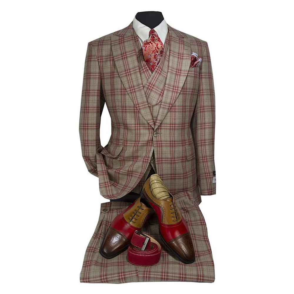 Trajes de boda para hombre, traje de un botón, tres piezas, solapa con visera dorada, esmoquin de boda de diseñador personalizado (chaqueta + abrigo + Pantalones)