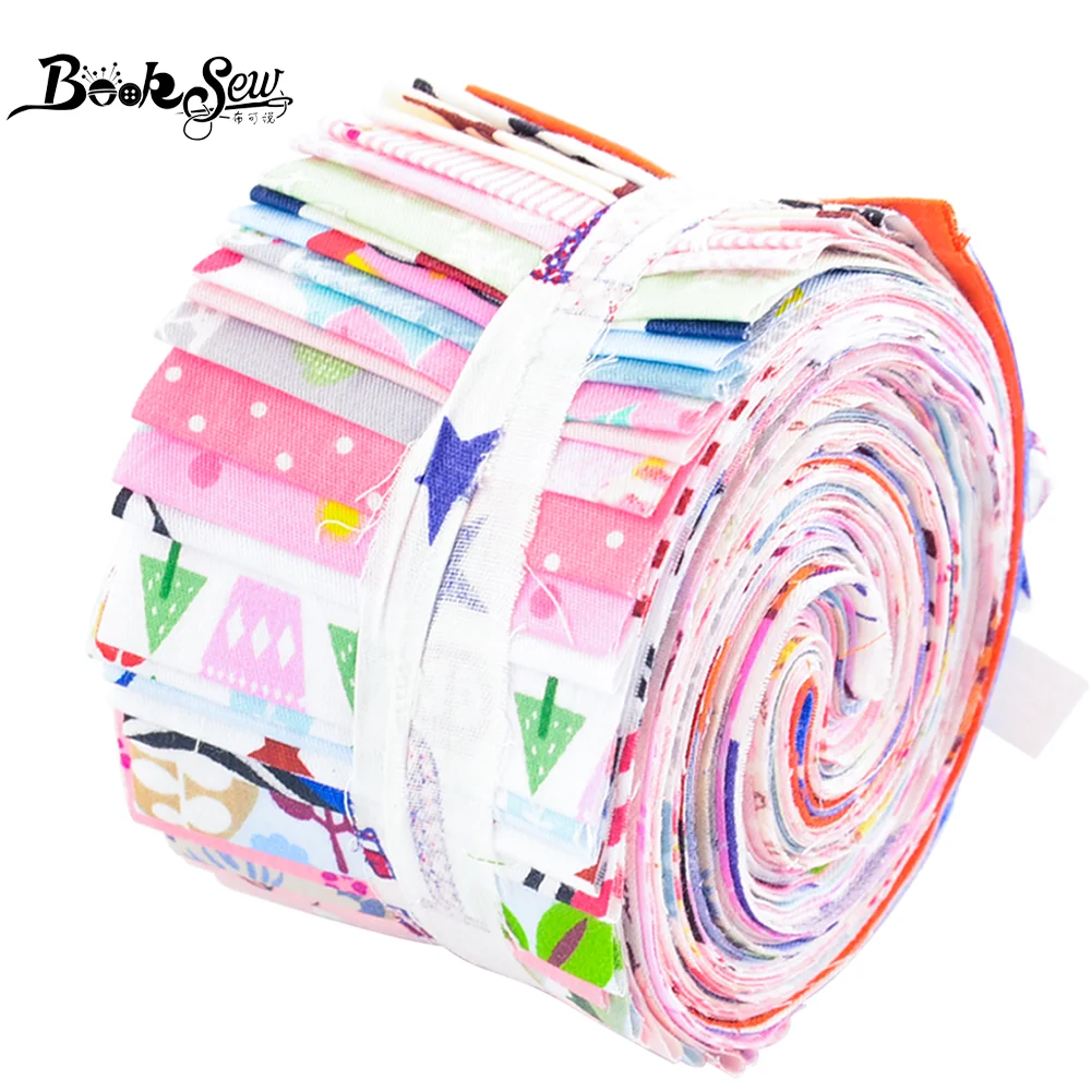 

Booksew 40/60Pcs/Lot Jelly Roll 6x100CM Fabric Floral Cartoon Animal Cotton Fabric DIY Patchwork Doll Craft Tissue Quilts Strips