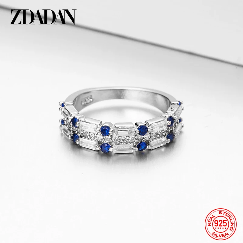 ZDADAN 925 Sterling Silver Three Layers Zircon Rings For Women Fashion Wedding Jewelry