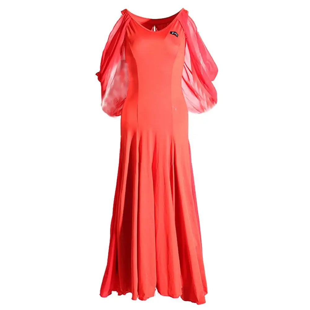 Rotes Senior Professional Modern Dance Kleid Damen Standard Ballsaal Kostüm Kleidung Übungskleidung Langer Rock
