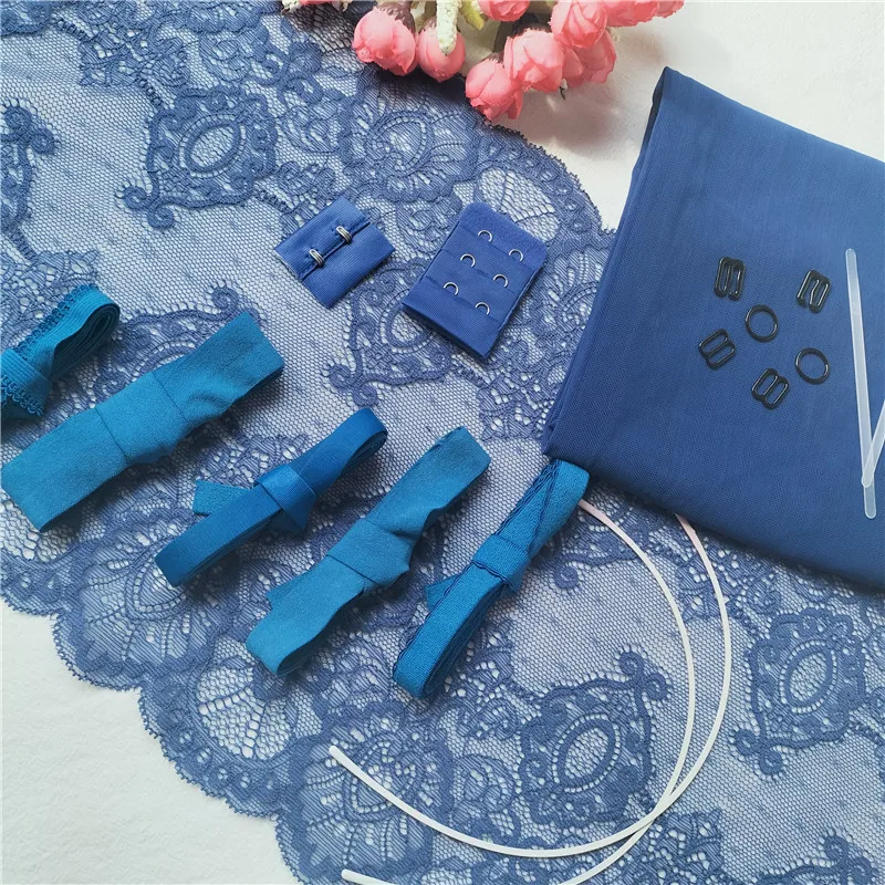 Blue Lingerie Kit Lingerie Making Set Blue Bra Making Panties Making Lingerie Sewing Lingerie Kit Supplies Panties Kit Lace Bra