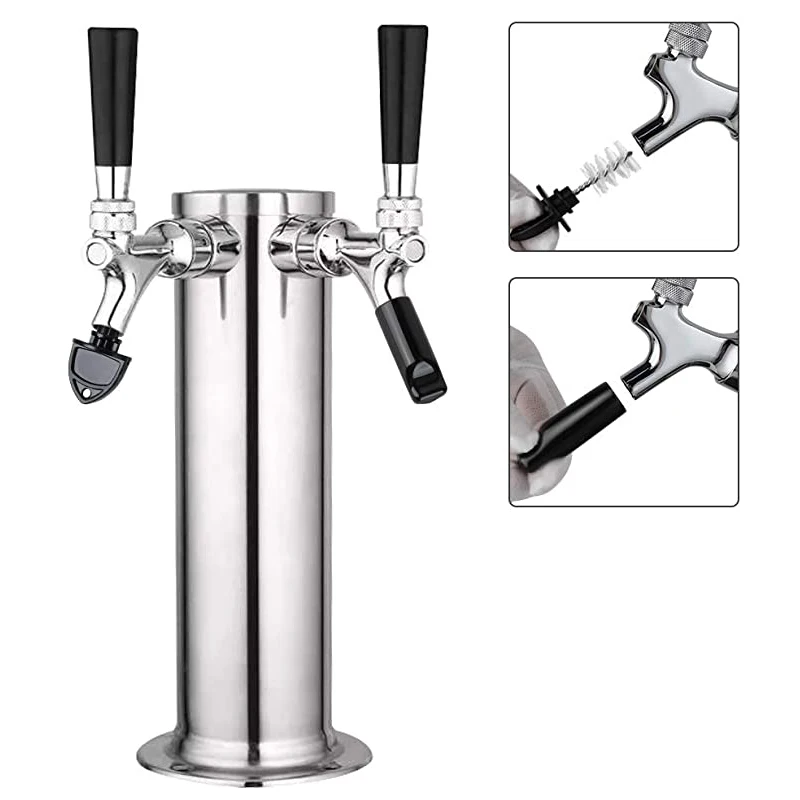 Beer Tower With Black Cover,Double Beer Tap Beer Dispenser,Beer Faucet Keg Tower For Bar /Homebrew/Party