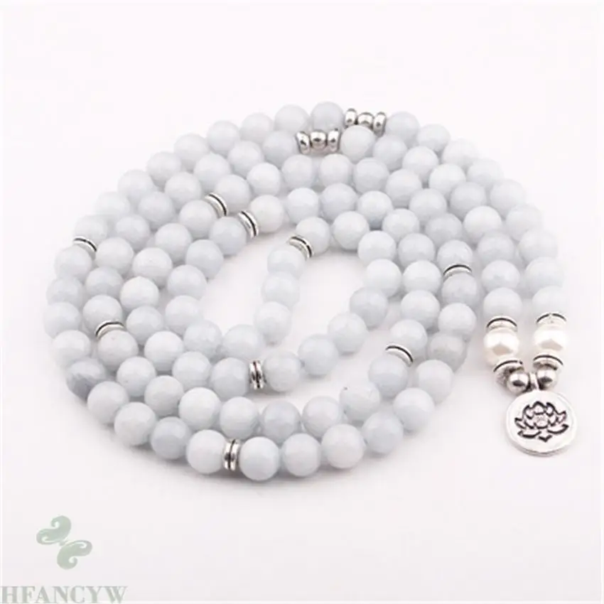 

6mm White Jade Bracelet 108 Beads Lotus Pendant Sutra Mala Hot Energy Health Chakra Spirituality Meditation Prayer Pray Lucky