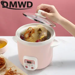 110V/220V Household Electric Smart Slow Cooker White Porcelain Porridge Soup Stewing Machine Time Control Baby Food Steamer 1.5L