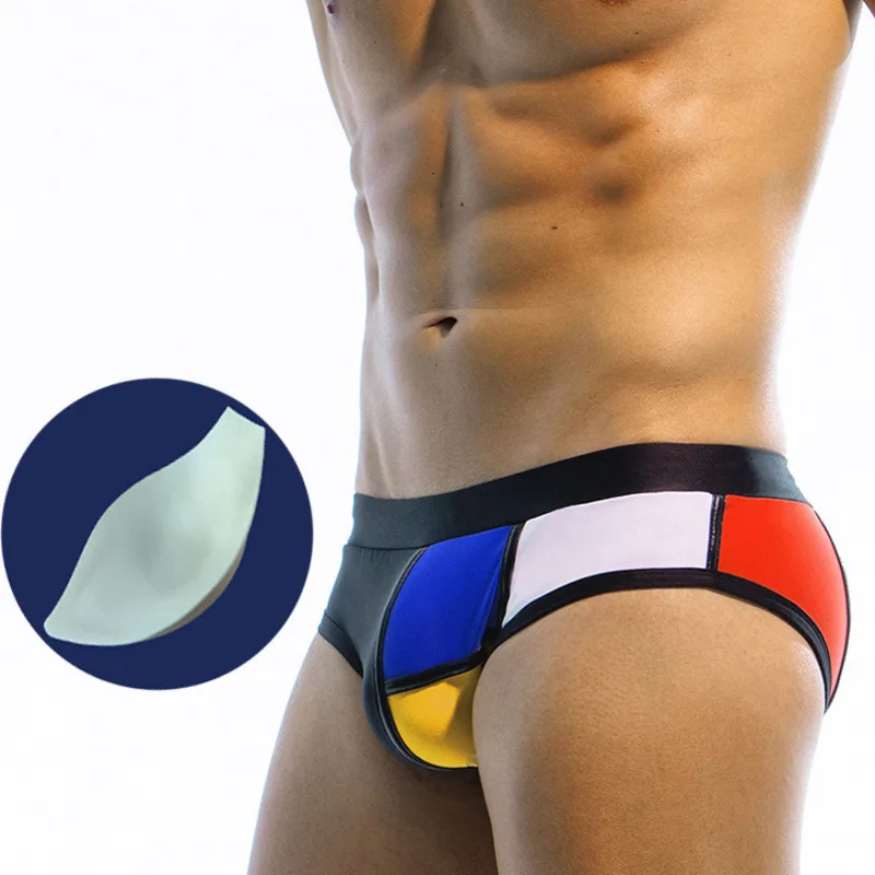 

Contrast Color Man Swimsuits Push Up Pouch Pad Sexy Men Swimwear Sunga Mens Swim Briefs Swimming Suit Surf Bath Suits Wear