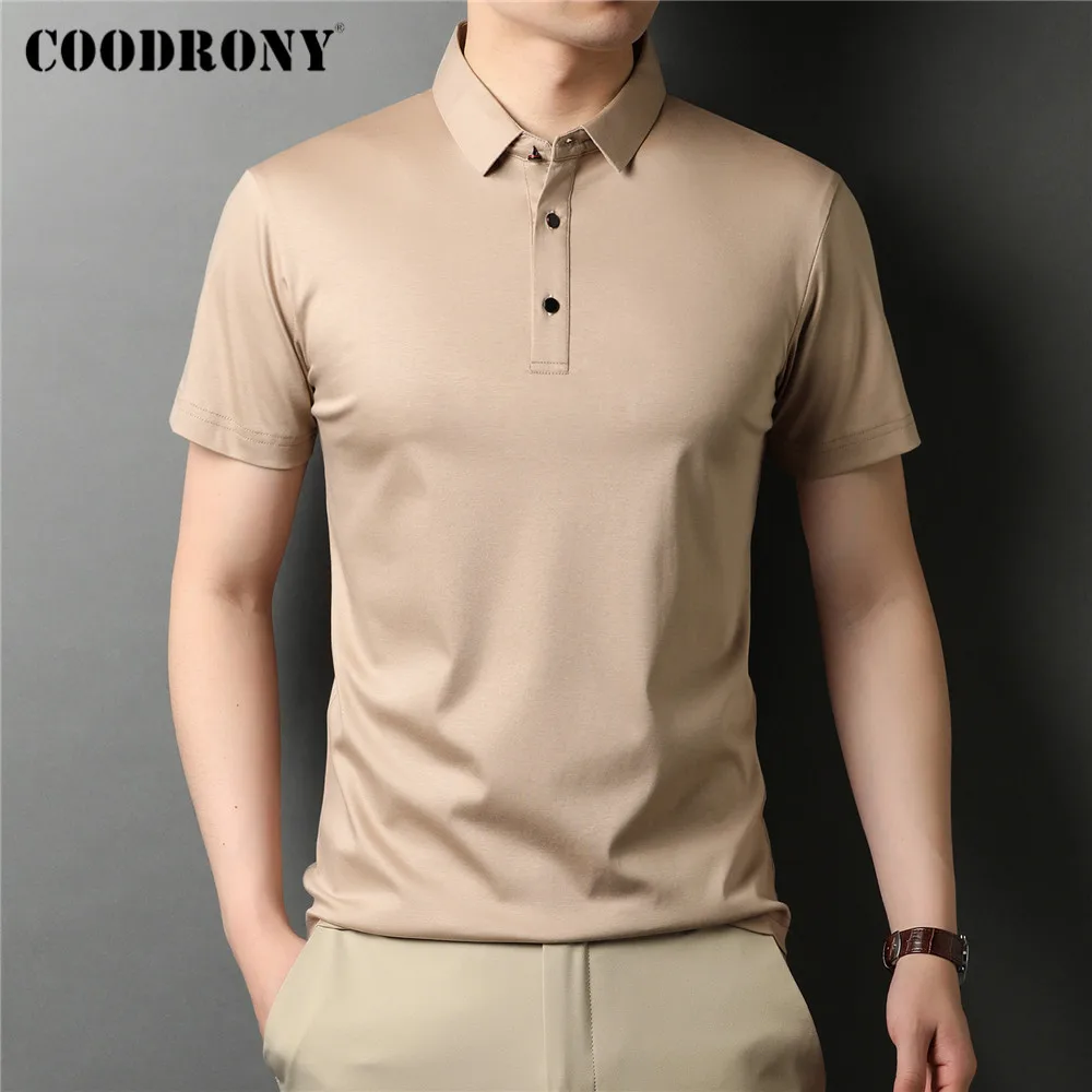 

COODRONY Brand High Quality Summer Classic Pure Color Casual Short Sleeve 100% Cotton Polo-Shirt Men Soft Cool Clothing C5203S