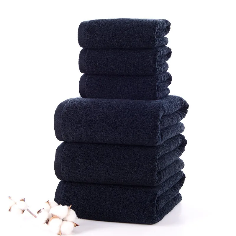 

3pc/Set Soft 100% Cotton Black Bath Towel Set Solid Hand Face Cloth Shower Towels High Quality Home Hotel Bathroom Towel Set