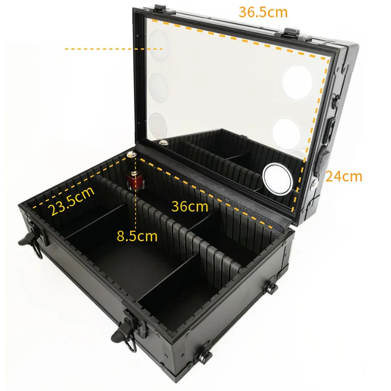 Professional Makeup Artist Beauty Case Travel Large Capacity LED With Mirror Manicure Cosmetic Box Aluminum Trolley Toolbox