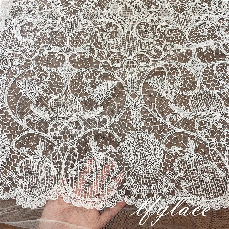 New Off White Vantage Guipure Tulle Mesh Embrodiery Lace Wedding Brdal Gown Lace Fabric DIY sewing Dress Fabric Material Textile