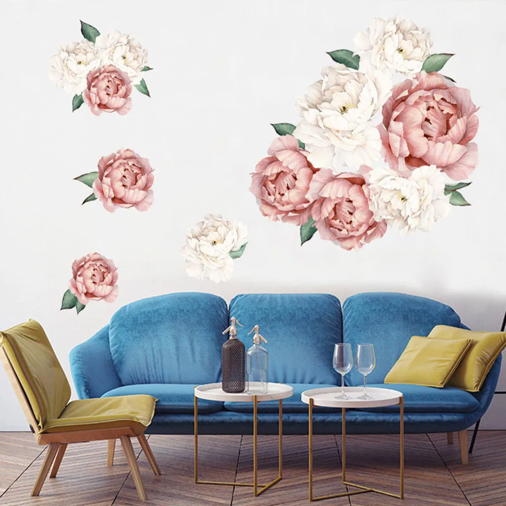 KAKUDER wall sticker Peony Rose Flower printed Wall sticker DIY Home Decor Room Decoration vinilo decorativo pegatinas Drop Ship