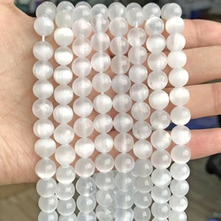 AAA Natural White Cat Eye Selenite Beads Loose Spacer Stone Beads for Jewelry Making Diy Semi-precious Bracelet 15inch 6 8 10mm