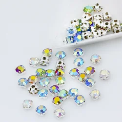 100p 3mm 4mm 5mm 6mm colore AB cucire gioielli di strass di cristallo rotondo tazza d'argento artiglio triles cucito abito da sposa decorazione