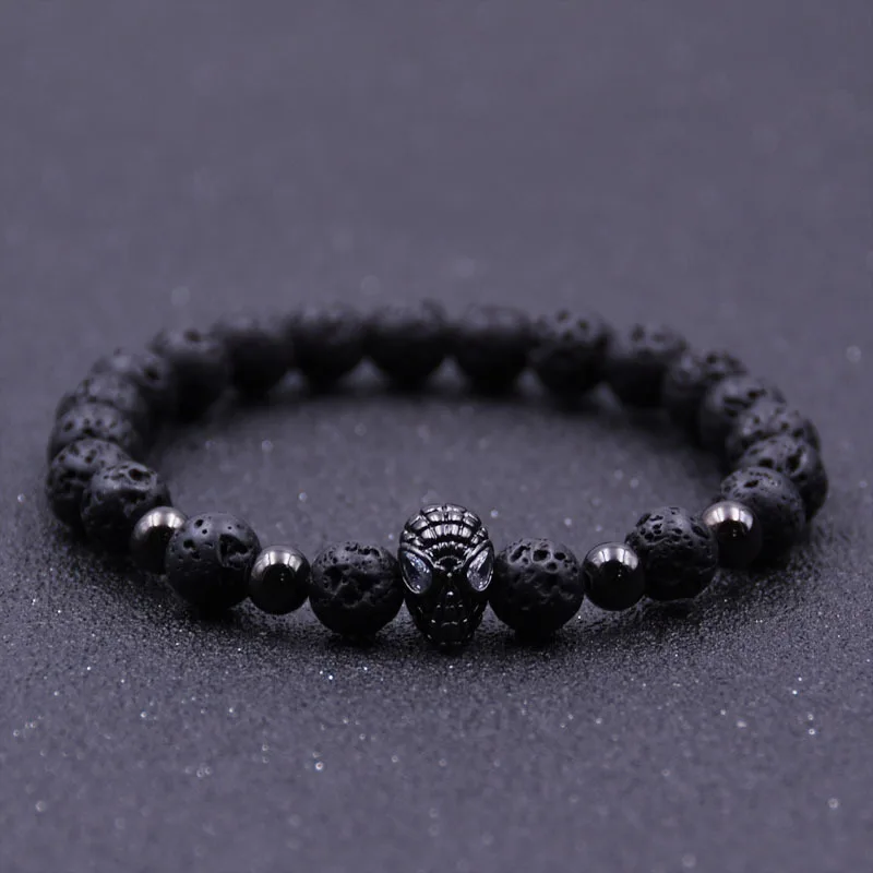 Natural Lava Stone Spiderman Micro-inlaid Zircon Bracelet Fashion 8MM Beads Bracelet Classic Jewelry