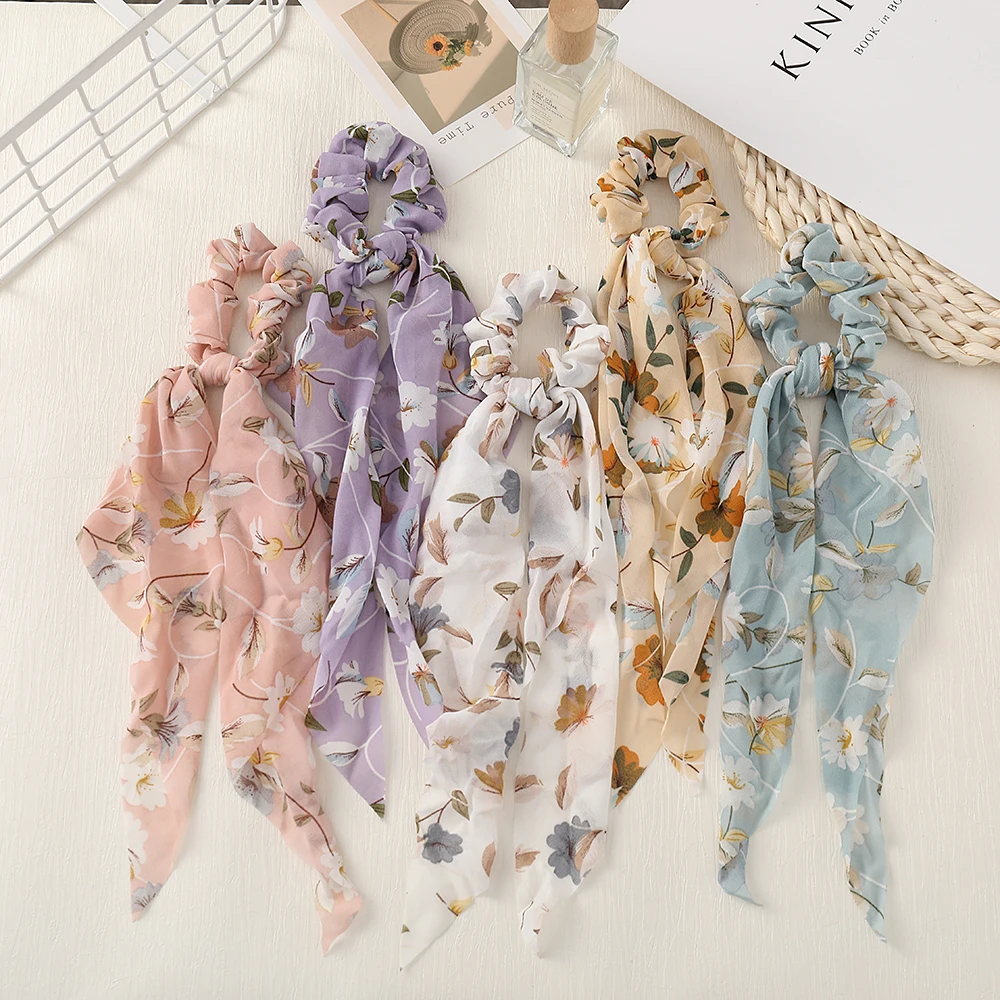 Fashion Leopard Print Bow Satin Girls Elastic Hair Bands Long Ribbon Ponytail Scarf Hair Tie Women Scrunchies Hair Accessories