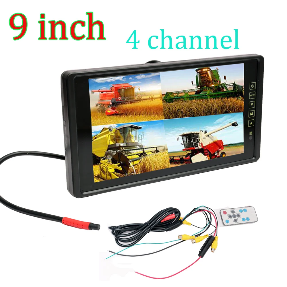 

9 Inch Rearview 4 Channel AV interface Mirror Quad Monitor HD Screen Large Truck Harvester Monitor Granary Reversing Image