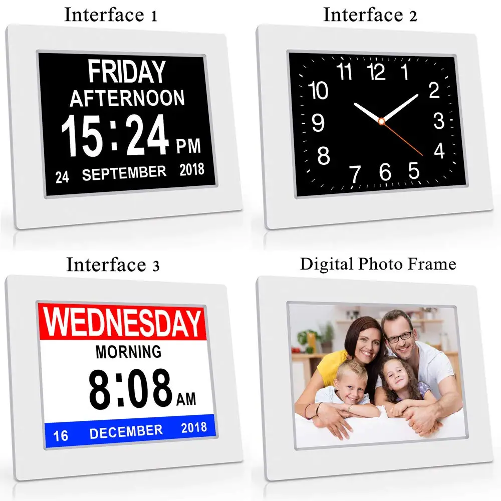 LED Digital Clock Calendar Day Home Decor Day/Week/Month/Year for Adolescent/ Elderly Dementia/Vision Impairment Support Night