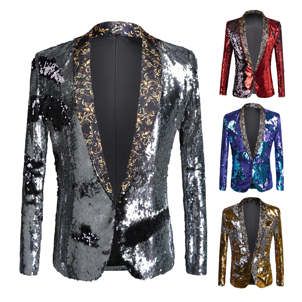 Mens Shining Plus Size Handmake Black Blazer DJ Singers Nightclub Costume Stylish Suit Jacket Stage men\'s suits sequined jacket