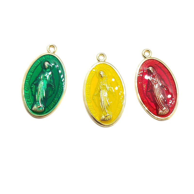 New 4pcs 34*19MM Zinc Alloy Candy Colors Drop Oil Big Religious Figure Charms Pendant DIY Jewelry Necklace Earring Accessories