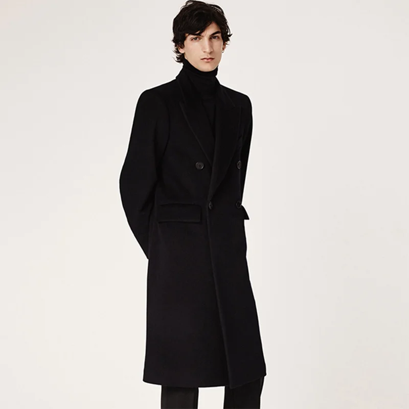 

Men's woolen coat for fall/winter 2020 new European and American show Slim double-breasted mid-length woolen coat