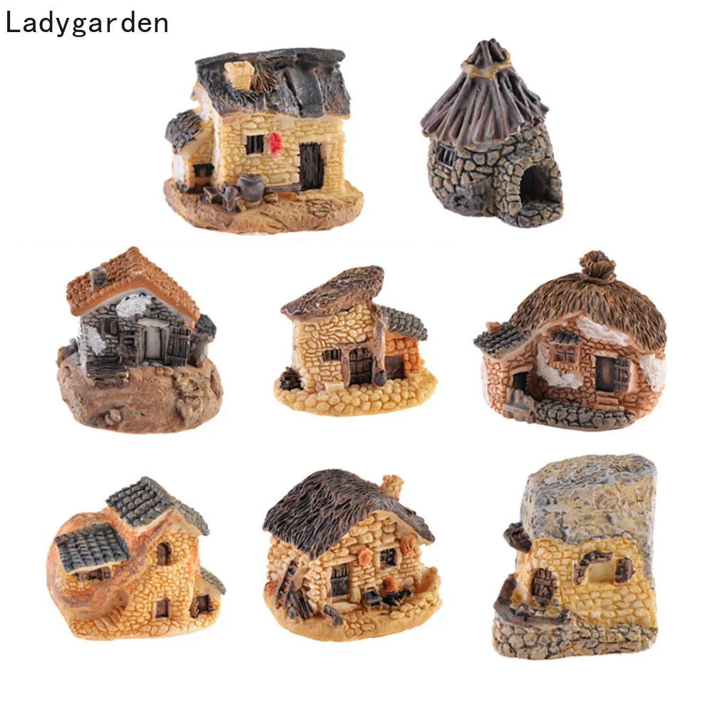 

16PCS Stone House Garden Miniature Kawaii Mini Resin Small House Garden Micro Figurines Miniatures Garden Decor DIY Accessories