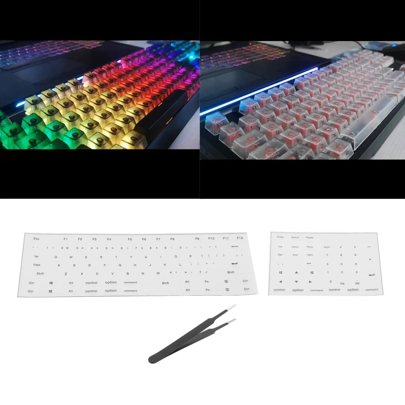 Universal ,Keyboard Side Stickers for OEM Height Mechanical Membrane Keycaps, Computer Desktop, with Mount Tools