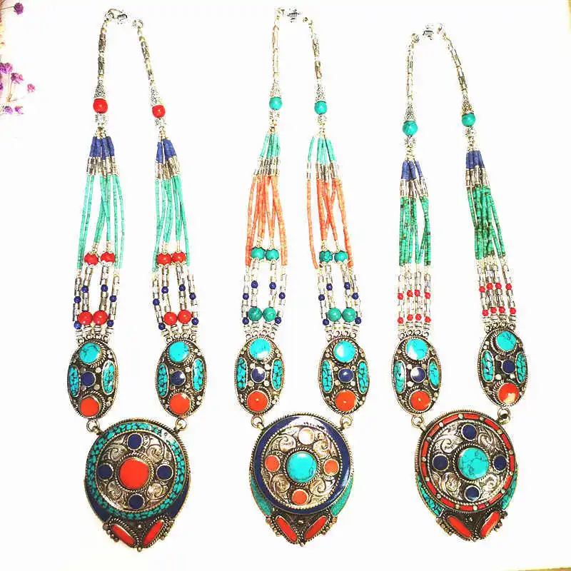 Tibetan Necklace Ethnic BOHO Vintage Necklace Copper Inlaid Multi Statements Tibetan jewelry TNL189