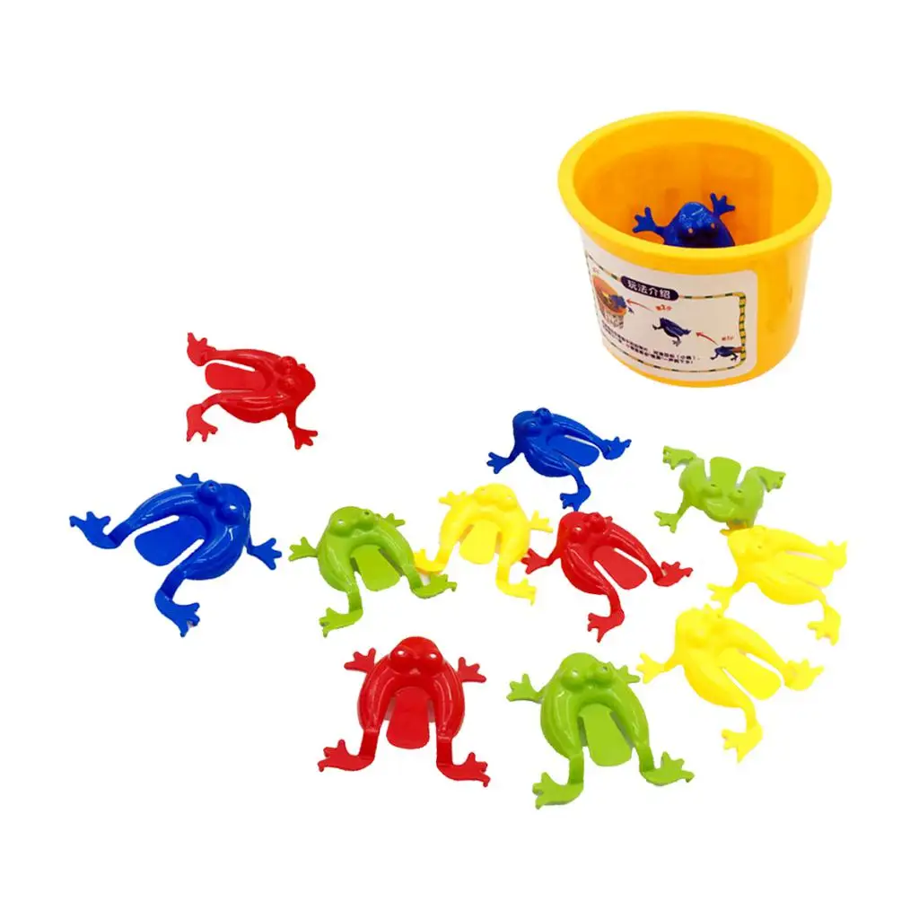 12pieces Assorted Jumping Frog Toy With Bucket  Game Kids Party Favors