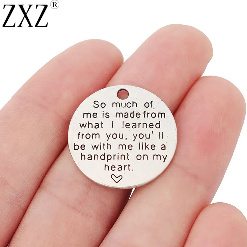 10pcs So much of me is made from what l learned from you, you'll be with me like a handprint on my heart Charms Pendants 25mm