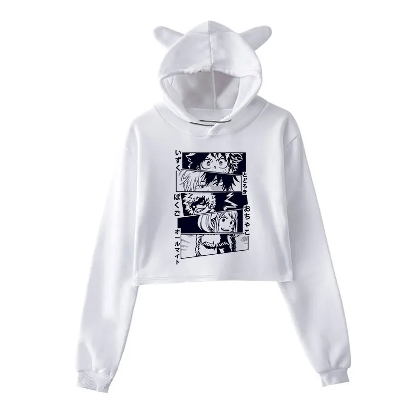 2021 Anime My Hero Academia Print Crop Top Hoodie Women Funny Todoroki Shoto Long Sleeve Hip Hop Cosplay Rabbit Ears Sweatshirt