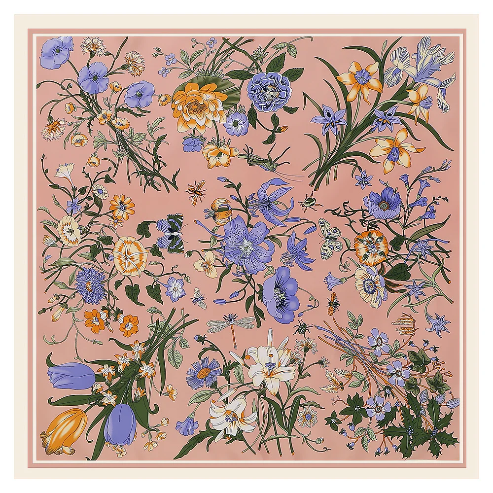 LESIDA-bufanda de seda pura para mujer, chales grandes con diseño de flores, pañuelos cuadrados, 130x130CM