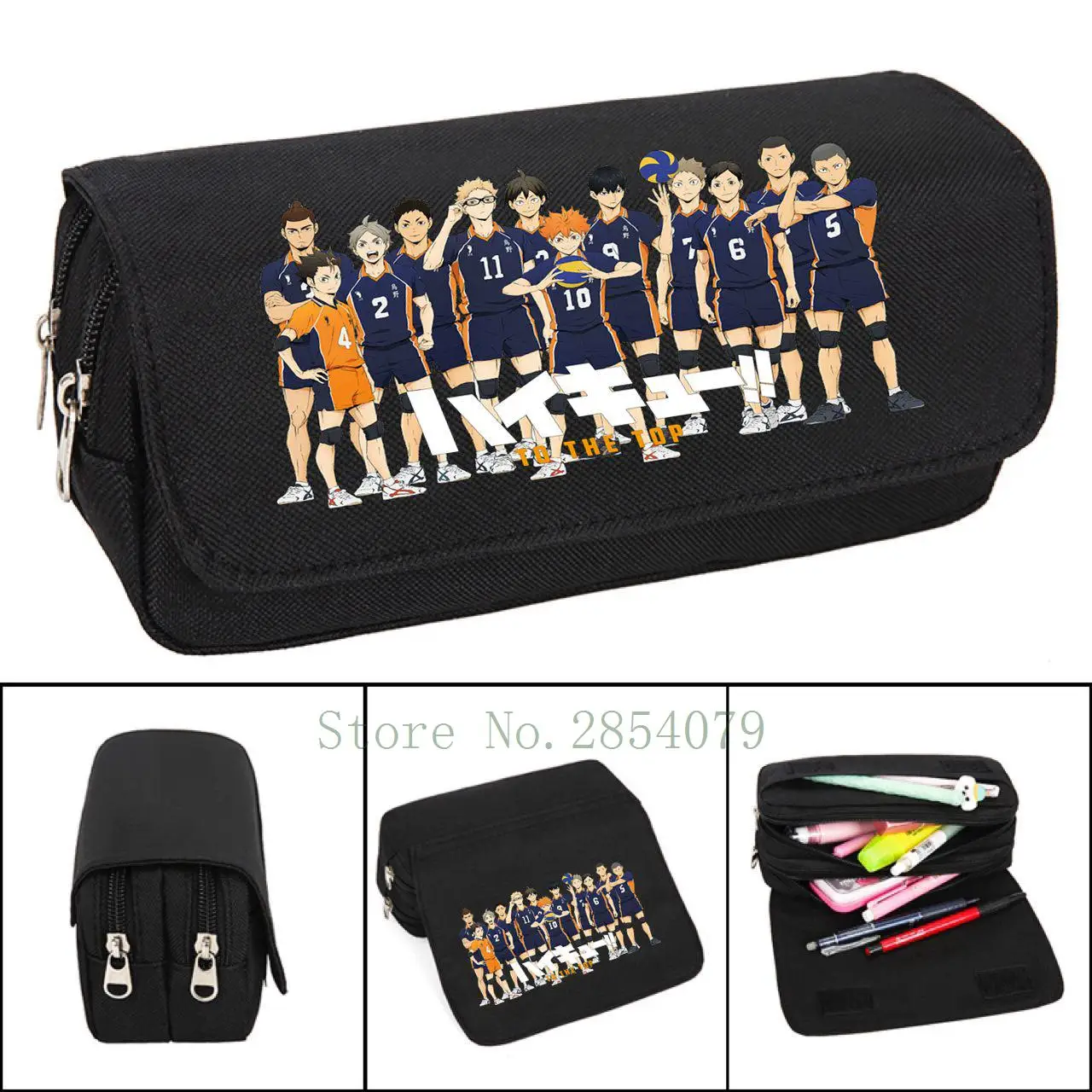 Anime haikyuu!!! Estojo de lápis de anime dos desenhos animados, Maquiagem saco cosmético, Papelaria de estudante, Multi-Function Flip Bags, Para o presente superior