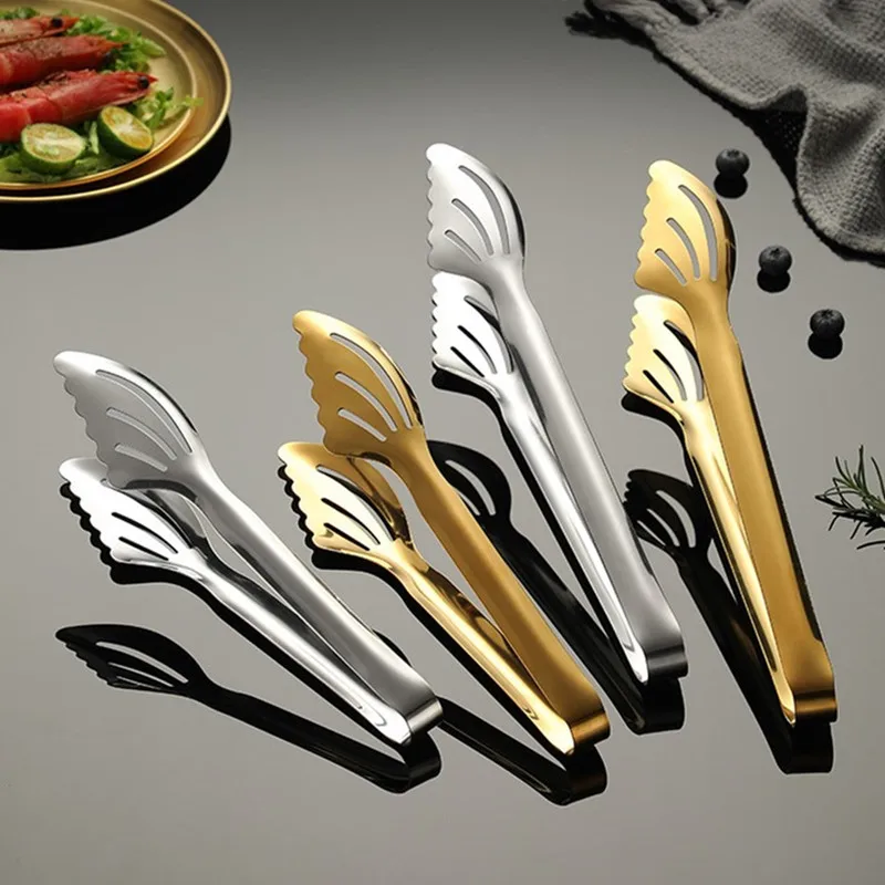 

Stainless Steel BBQ Food Tongs Non-Slip Meat Steak Salad Bread Clip Mirror Polished Buffet Clamp Kitchen Accessories