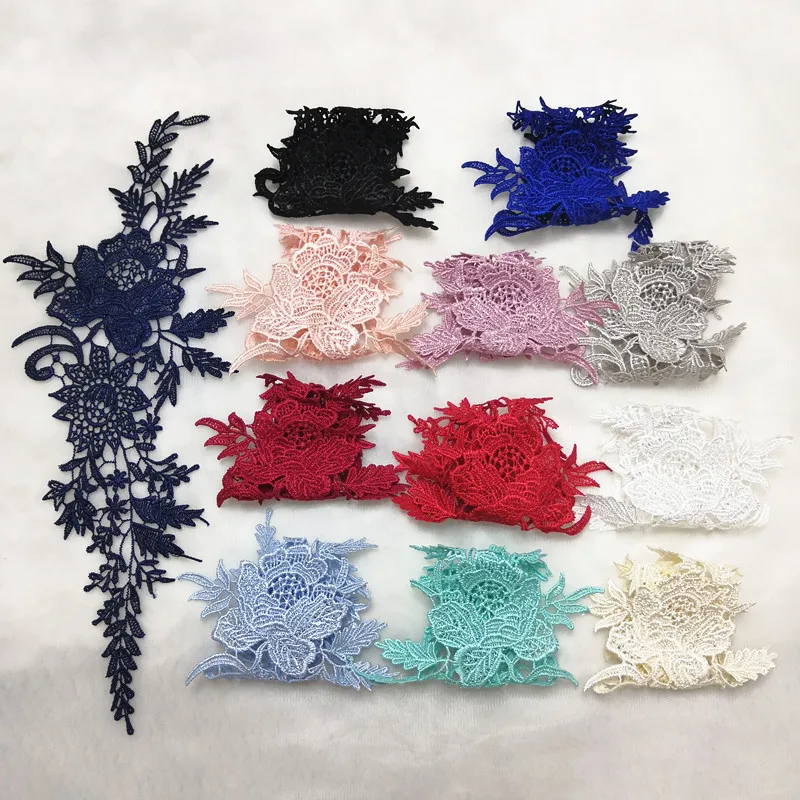 2Pcs=1Pair Vintage Colors Flower Embroidery Lace Appliqued Fabric Jacquard Ribbon Lace Fabric Sewing Trims Patch Scrapbooking