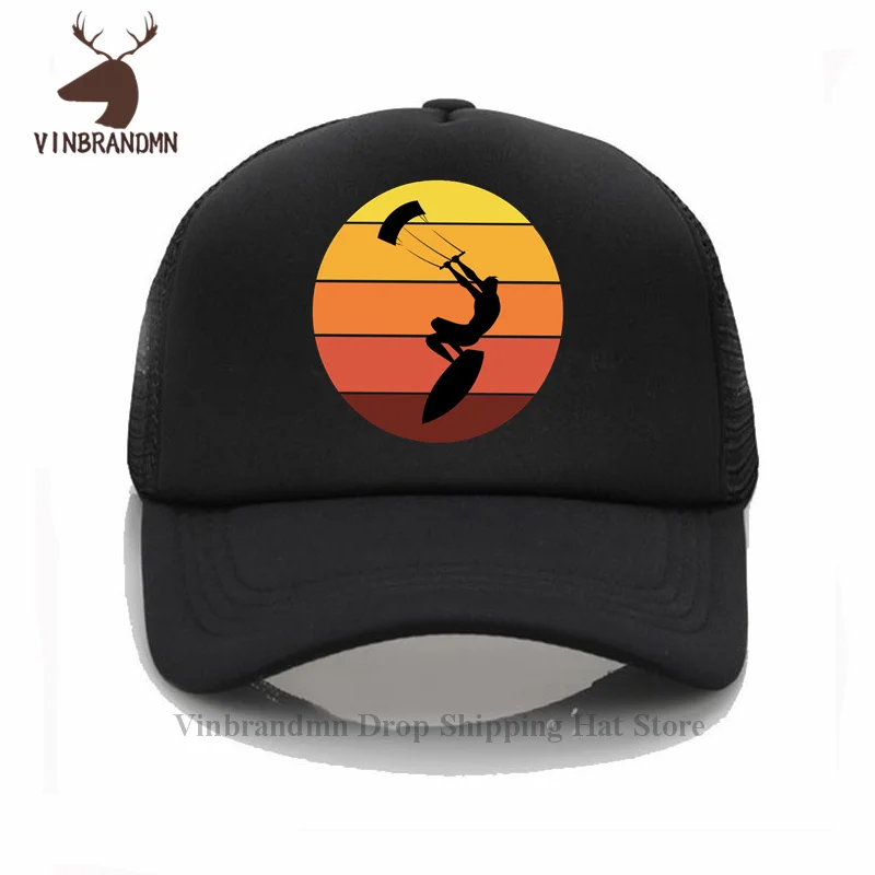 Vintage Sunset Kitesurfing Baseball cap Kite Surf kiteboard Bucket hat Fashion Windsurf Kitesurfer Surfinger Outdoor Fishing hat