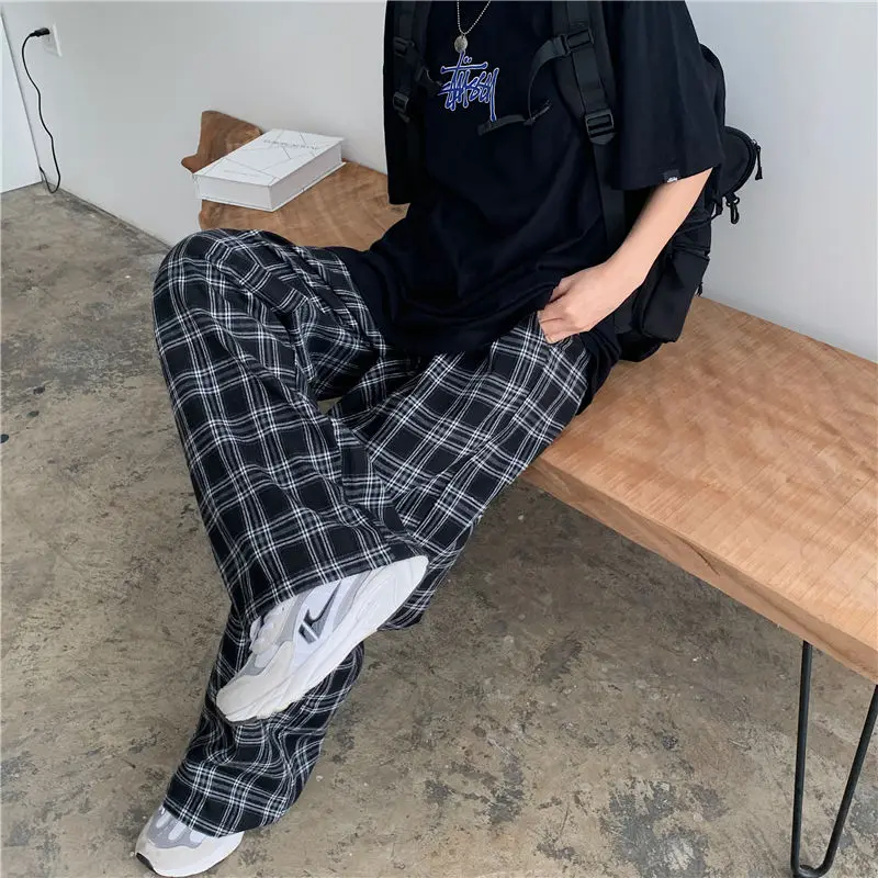 Wide Leg Pants Womens Hot Sale Summer Chic High Waist All-match Teens Streetwear Ins Trendy Harajuku Plaid Womens Black Trouser