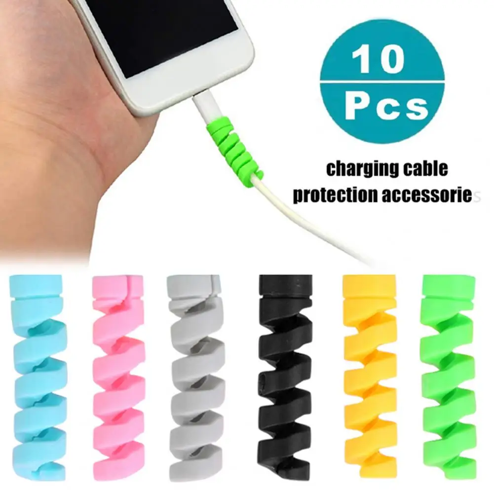 10Pcs Cable Protector Spiral Design Soft Silicone Universal Charger Cable Saver Phone Accessories for Charging Line