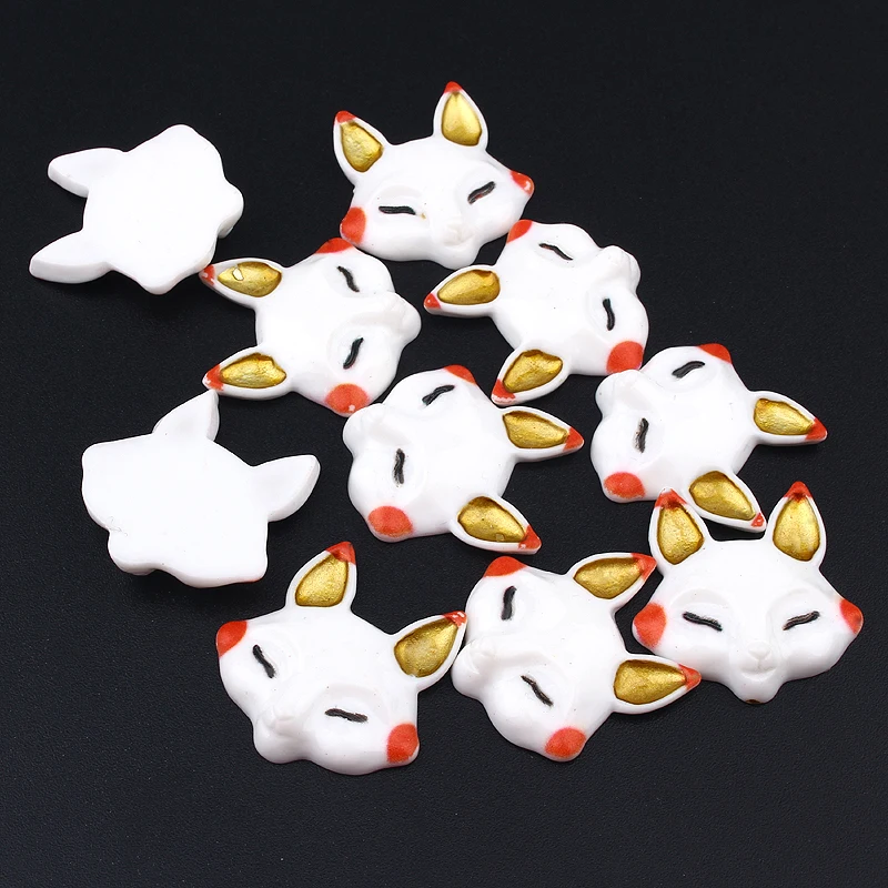 10pcs Fox Mask Face Cabochon Earring Base Ring Setting Findings 30mm Diy Crafts Hairpin Brooch Patch Flatback Jewelry Accessory